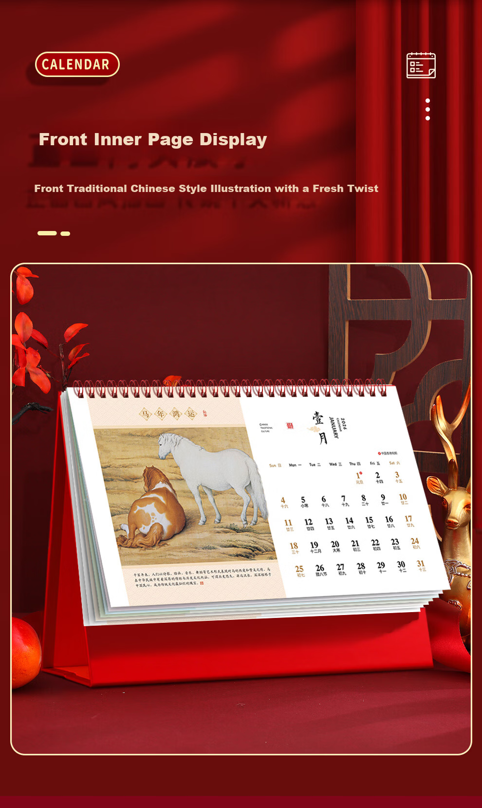 Langjie 2026 Desk Calendar Red Horse Year Monthly Large Grid Writing Planner Office Desktop Calendar Customizable 6