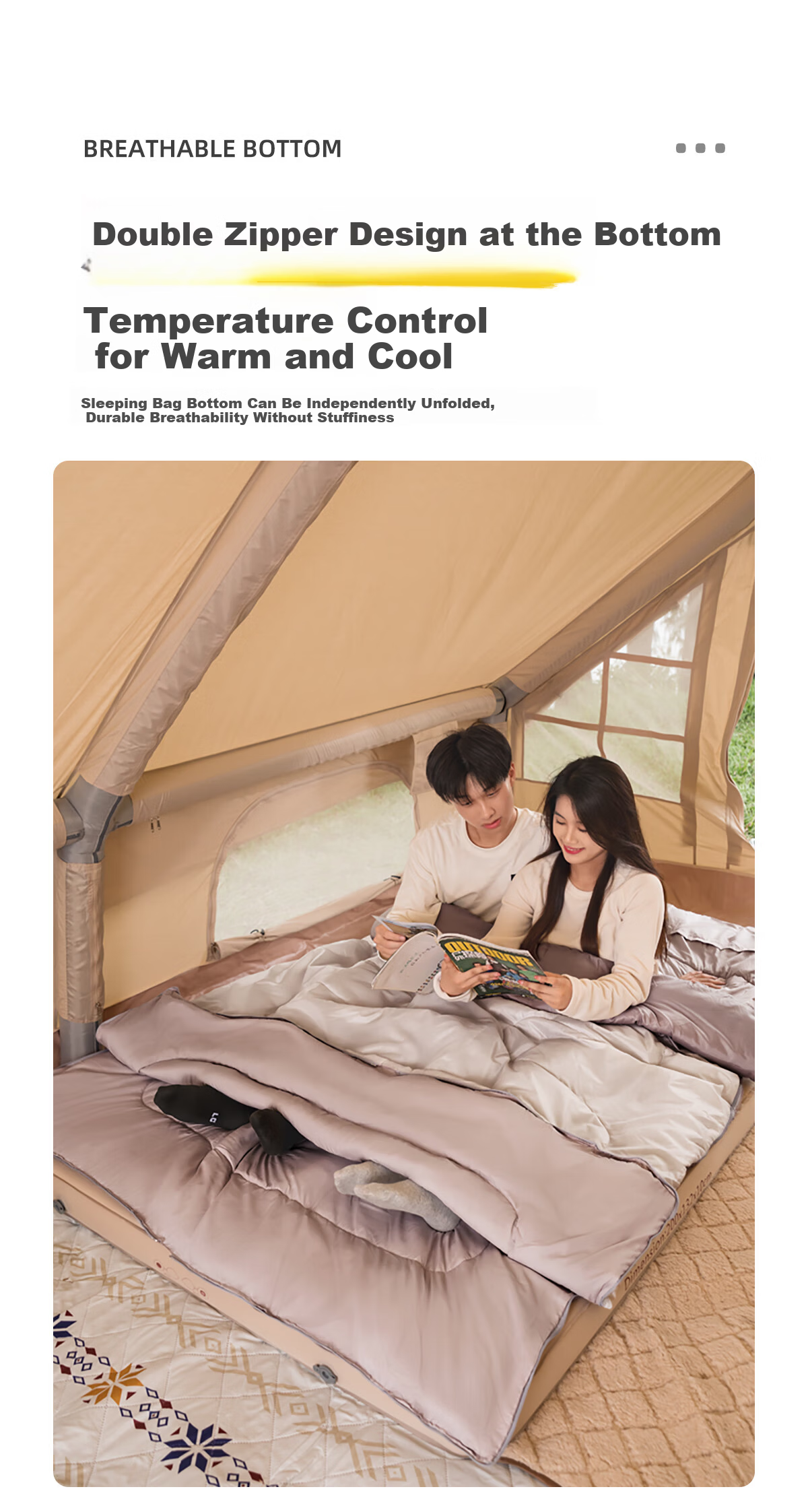 CAMEL Outdoor Camping Portable Double Sleeping Bag Travel Thickened Winter Cold-Resistant Sleeping Bag A9W3F5150 Cheese Color 7