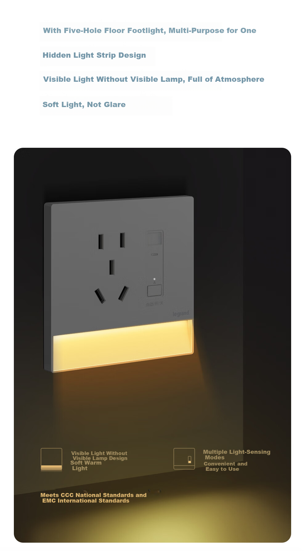 LEGRAND Shidianplus Ceramic White Switch Panel Wall-Mounted Flat Large Panel, Five-Hole with Switch (Only Controls Socket) 4