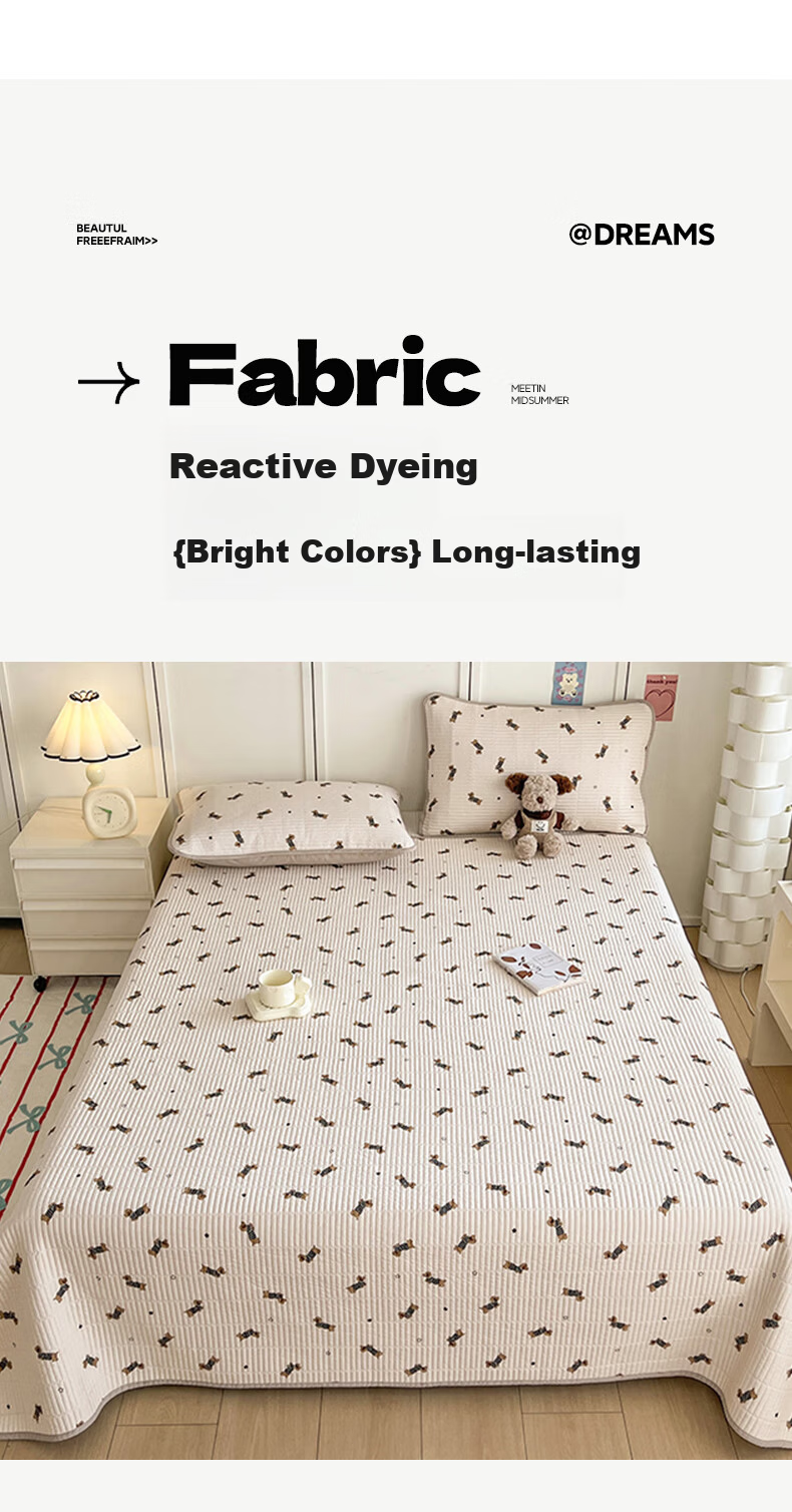 MUJI A-Class Cotton Quilt-Backed Double Bed Sheet Cover 200x220cm Striped Dog Pattern 10