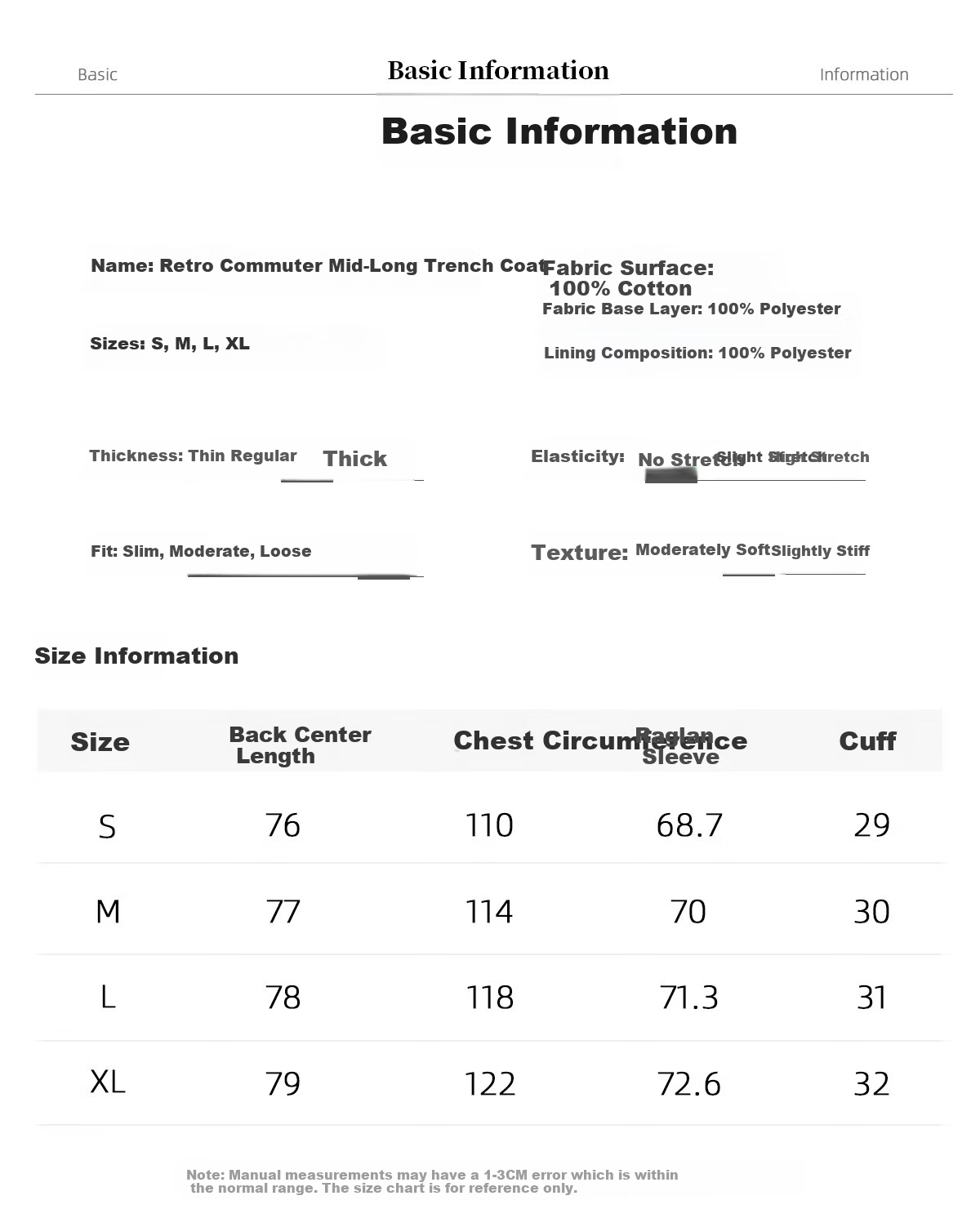 Chushen Spring And Autumn Casual Jacket for Women, Double-Breasted Windbreaker with Raglan Sleeves, British Retro Style Elegant Fashion Top S143U8002 5