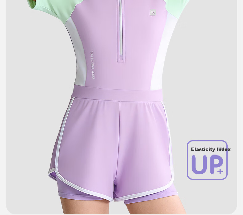 Keep Kids Girls One-Piece Conservative Swimsuit Purple Green Color Block Size 150 15