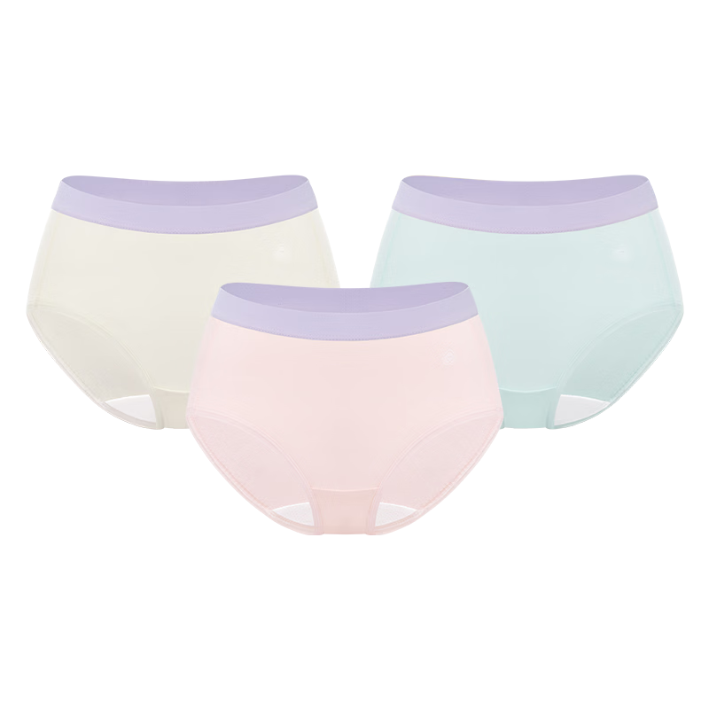 PurCotton Children's 7A Mesh Antibacterial Crotch Elastic Boxer Briefs, Muyun Pink + Milk White + Light Blue-Green (Purple Waistband)