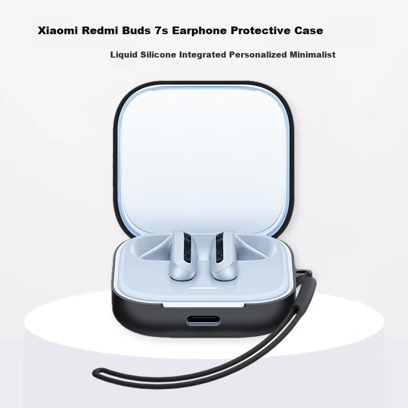 ESCASE Protective Case for Redmi Buds 7s Xiaomi Redmi 7s Earphones Full Coverage Shockproof Dustproof Wireless Bluetooth Earphones Silicone Anti-Dirt Wear-Resistant Black with Lanyard