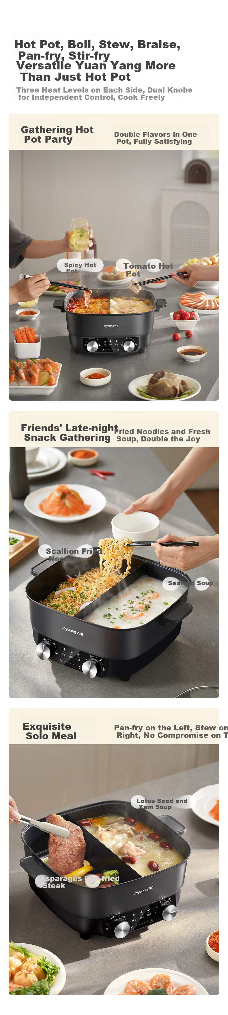 Joyoung Electric Hot Pot Dual-Zone Hot Pot Household 6L Multifunctional Hot Pot Quick Boil 4-Minute Independent Temperature Control Upgraded Model HG60-G118 8