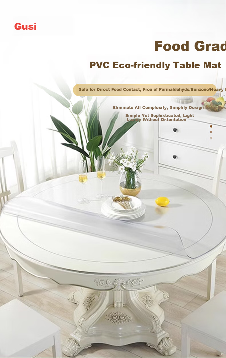 Gusi PVC Table Mat, Round Dining Table Pad, Waterproof, Oil-Proof, Heat-Resistant, Food-Grade, Odorless, Formaldehyde-Free, Circular Tablecloth, Diameter 0.7 Meters 3
