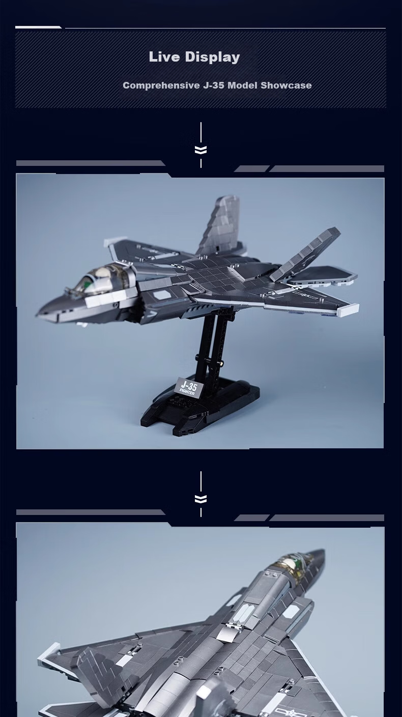 Lianhechuangxiang Children's Day Boys' Compatible LEGO China Military Building Blocks J-35 Fighter Jet Toy Birthday Gift 9