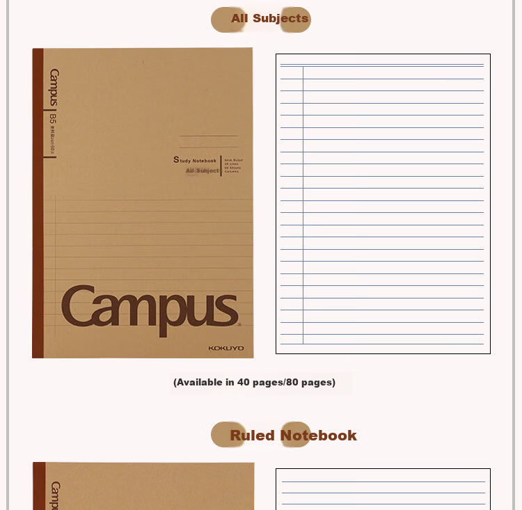 KOKUYO Campus Notebook Kraft Paper Series A5 Student Grid Notebook 60 Pages WCN-CNB3666 5