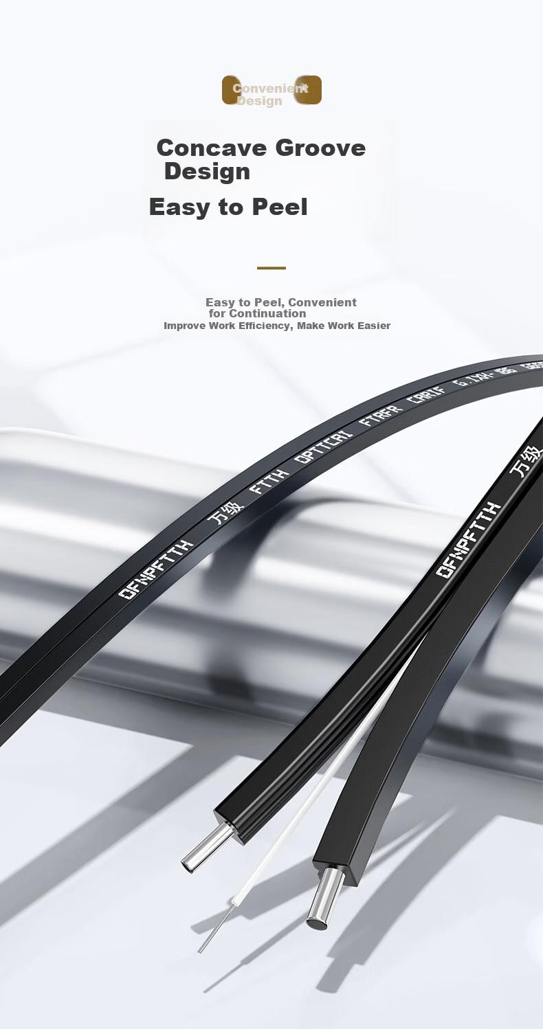 10,000-Level Fiber Optic Drop Cable Telecom Grade FTTR Fiber to the Home Indoor Butterfly Single-Mode Single-Core 1-Core 2 Steel Wire Optical Cable White 50m 2-19211 5