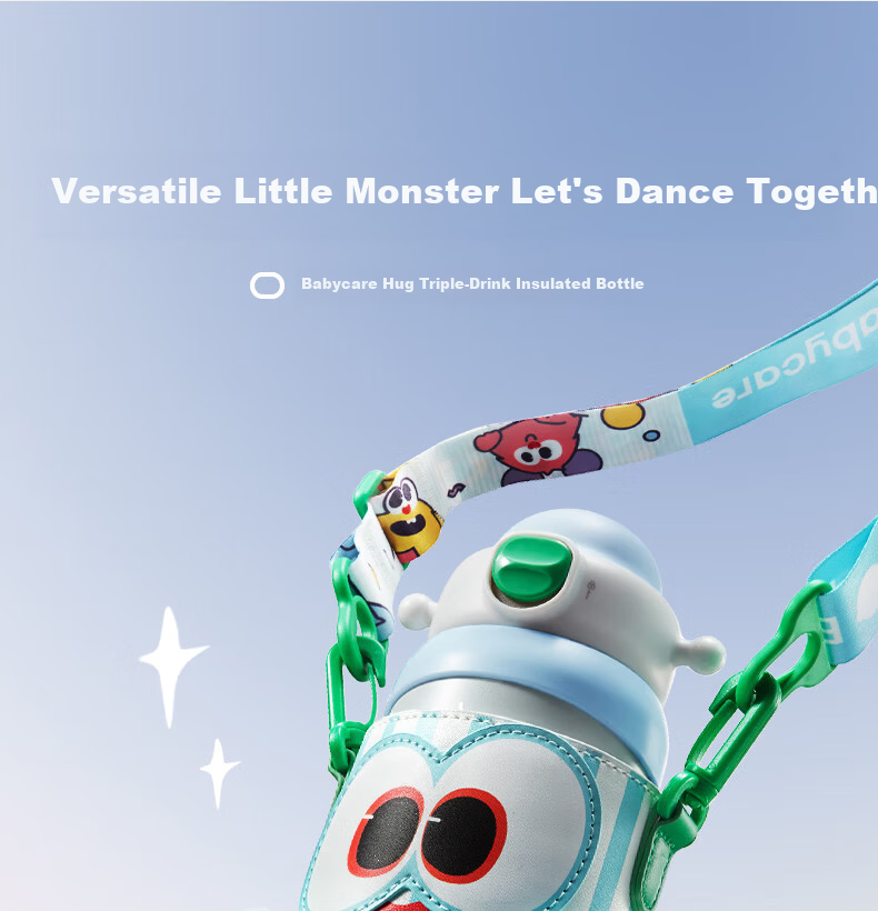 Babycare Little Monster Hug Three-Use Children's Insulated Water Bottle Straw Sippy Cup 316 Stainless Steel School Use 2