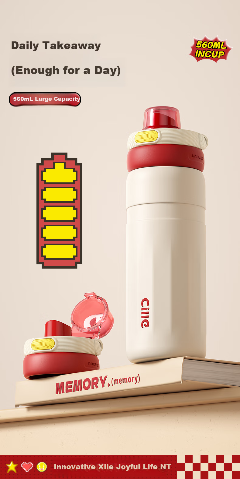 Cille Insulated Water Bottle for Women and Children, High-Value 316 Stainless Steel, Portable Straw Cup for Students and Travel 4