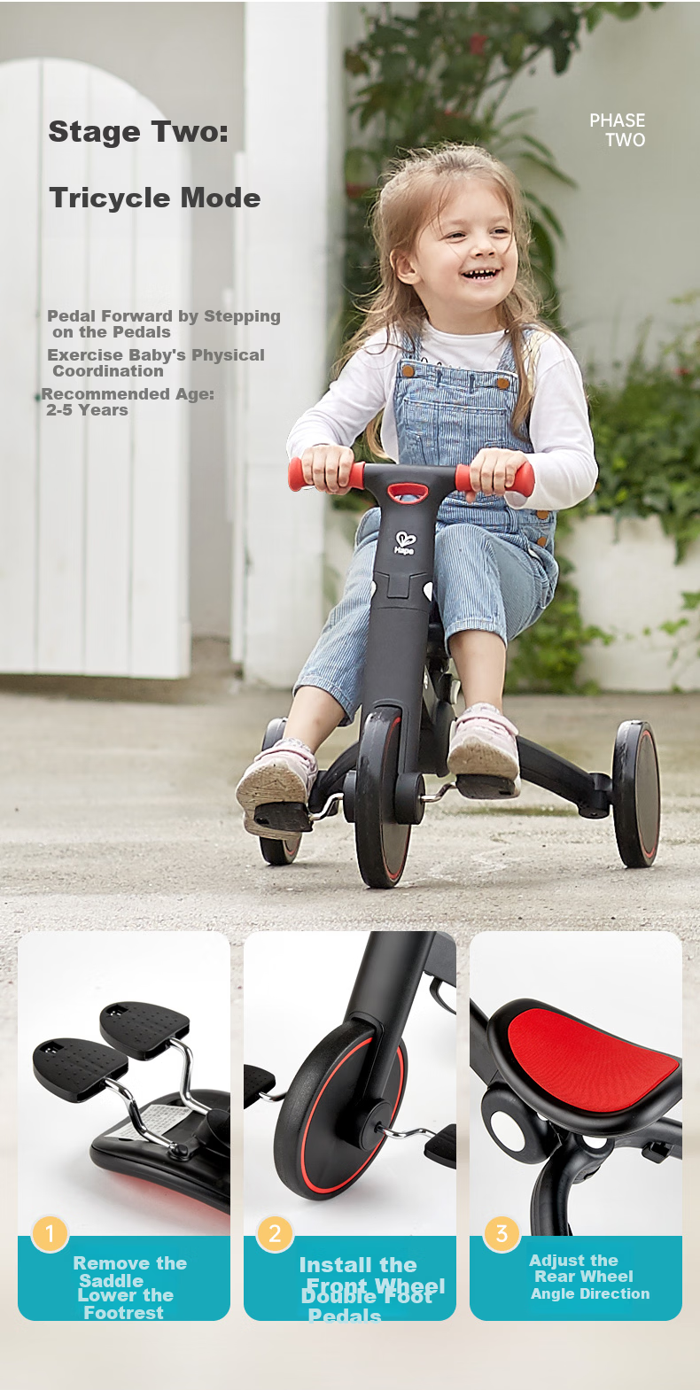 Hape (Germany) Children's Ride-On Walker Folding Birthday Gift Red Black E8468 4