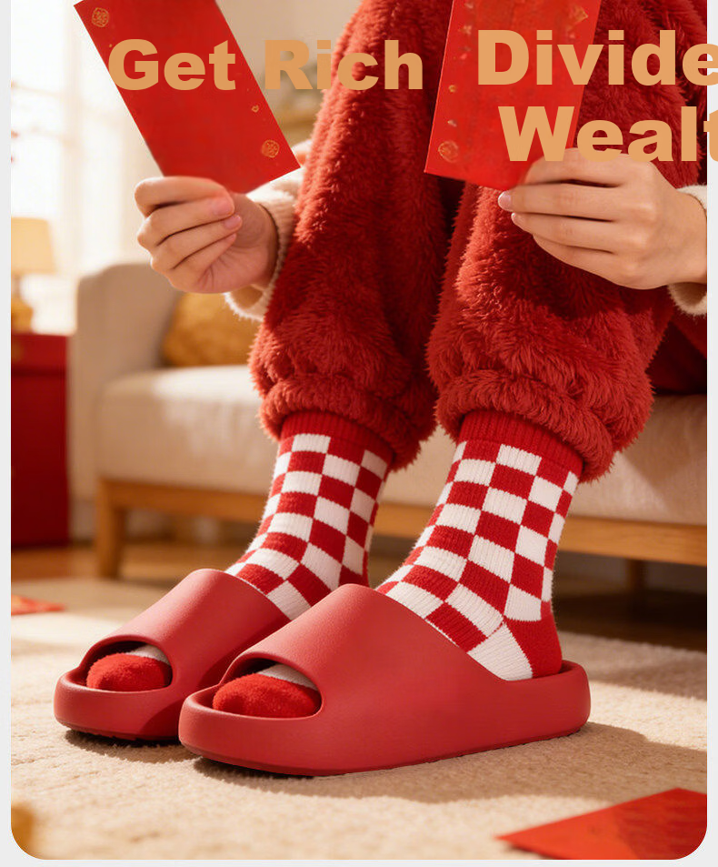 XGGC Red Slippers for the Year of Birth Women Indoor Home Non-Slip Couple Thick Sole Wedding Sandals Men Red 36-37 9