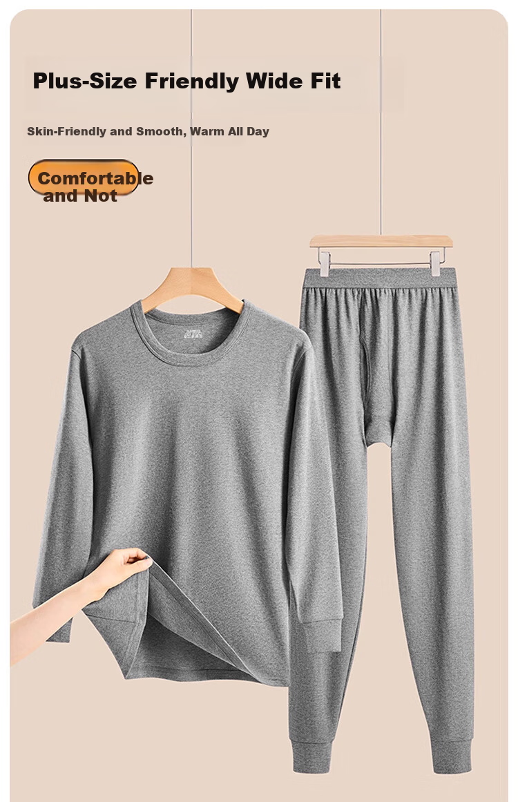 Me feeling Men's Plus Size Cotton Thermal Underwear Set Loose Thin Cotton Sweater Autumn Winter 12