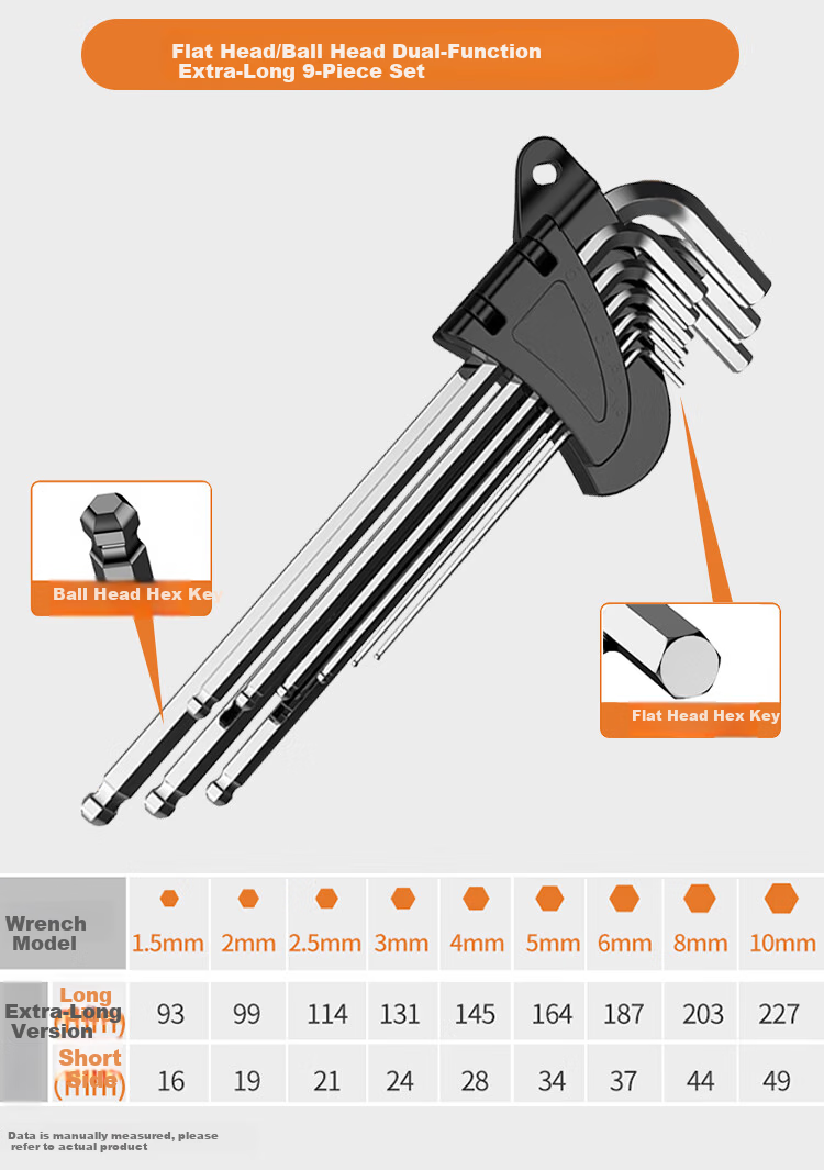 Factory No.1 9-Piece Electroplated Silver Hex Key Set Hex Screwdriver Wrench [Long Ball End] 12