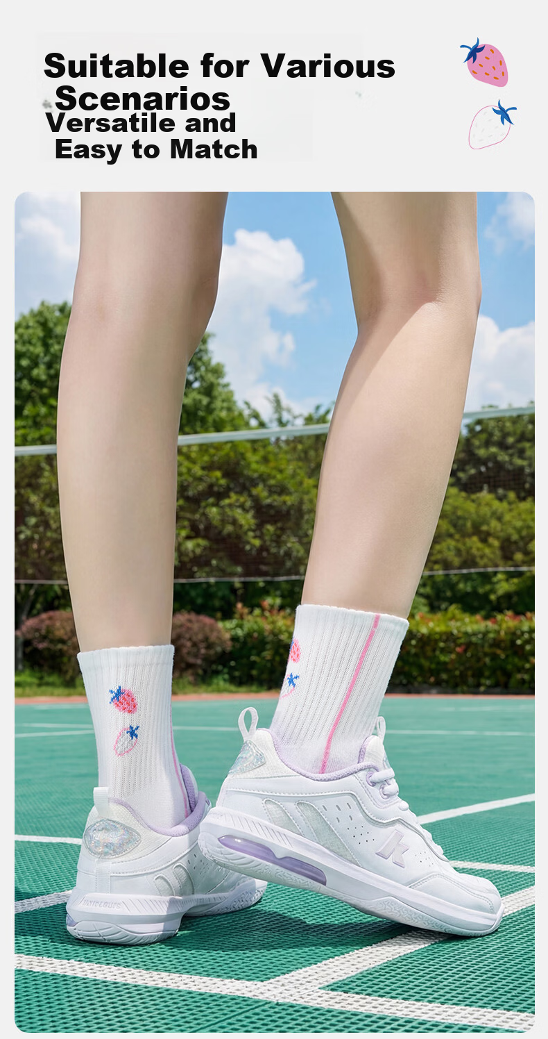 KAWASAKI Badminton Socks Striped Fruit Pie TRN Training Mid-Calf Sports Socks D6211 Blue/Pink/Green (3 Pairs) 6