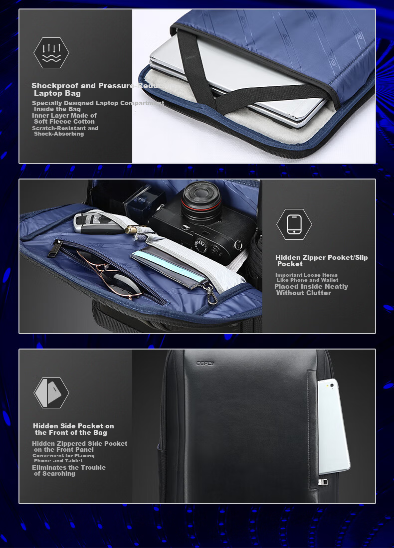 Bopai Men's Business Backpack Travel 16-inch Laptop Bag Trendy Student School Bag Holiday Gift for Husband 7