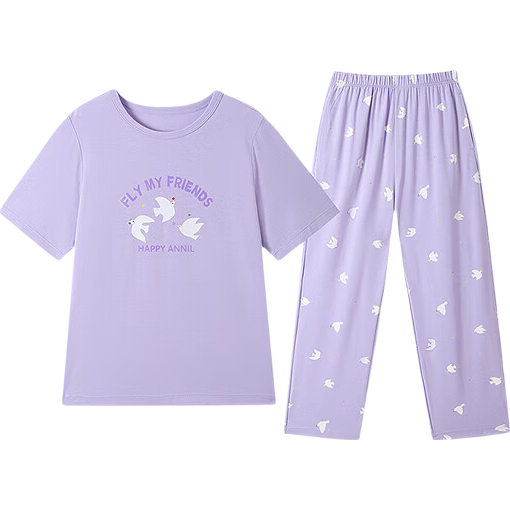 Annil Girls' Home Wear Set, 2025 Summer New Style, Breathable Modal, Pink Loose Pajamas And Pants