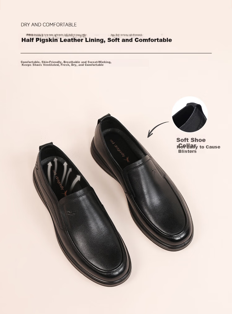 Red Dragonfly Men's Business Leather Slip-On Soft Sole Casual Shoes WTA161441 Black Size 42 5
