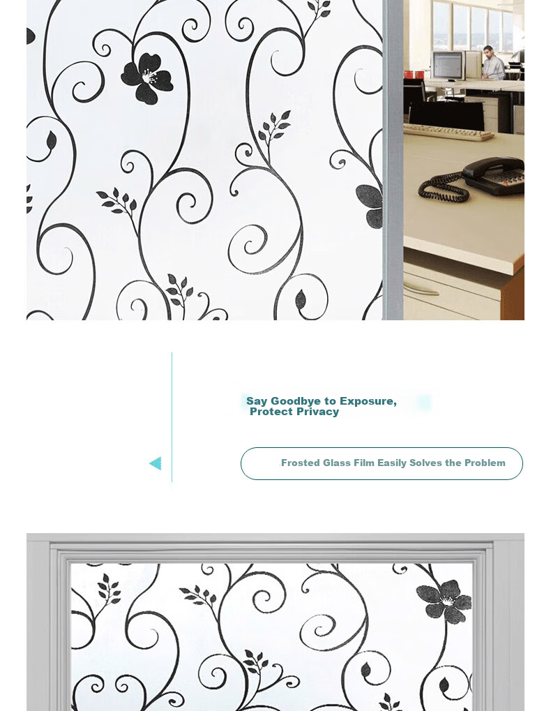 Omai Frosted Glass Privacy Film Window Sticker Bathroom Privacy Decal Translucent Opaque White Flower 2m 7