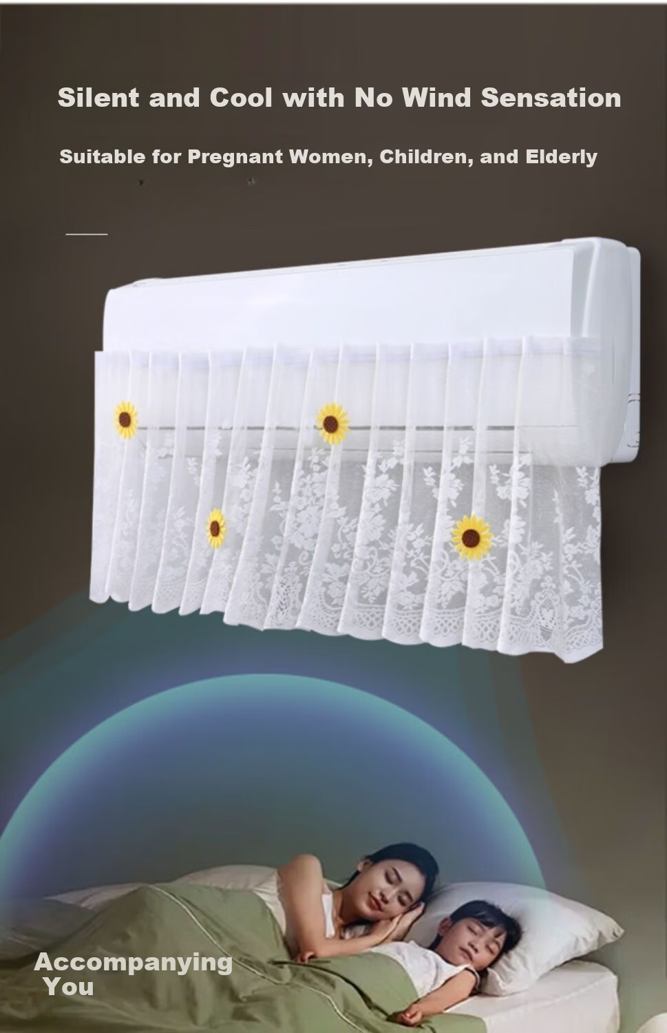 XIAOHUANGHOU Air Conditioner Wind Deflector, Anti-Direct Blowing, Universal Dust Cover for Wall-Mounted Units, Fabric Happiness Bear 5