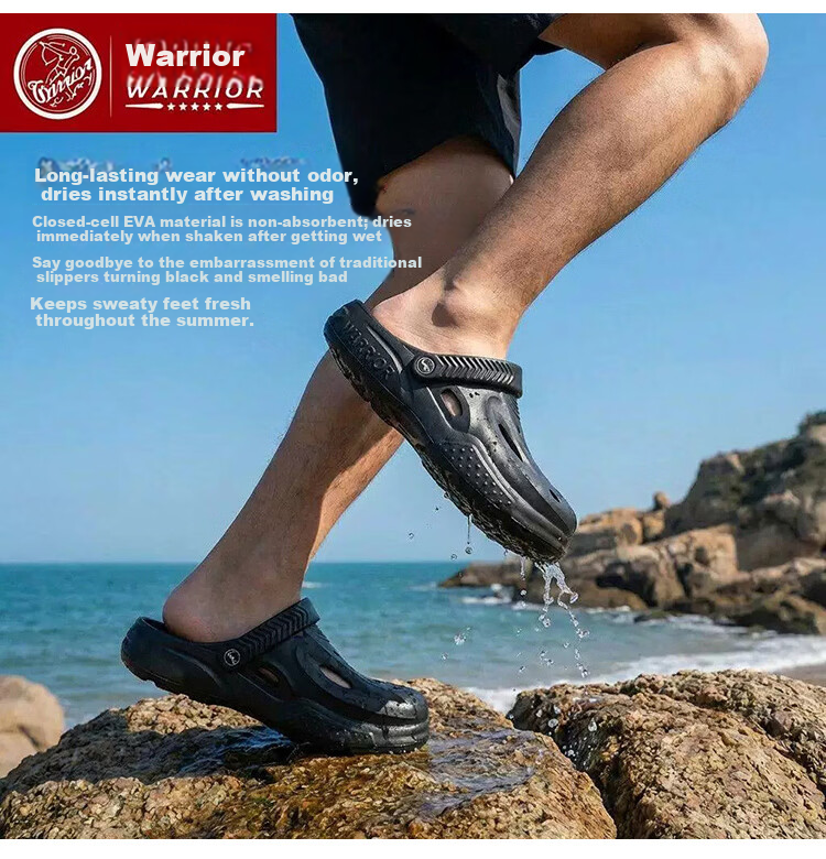 Warrior Men's Slippers Soft Sole Hollow Outdoor Casual Garden Shoes Durable Beach Shoes SDJ-0763 Khaki Size 42 2