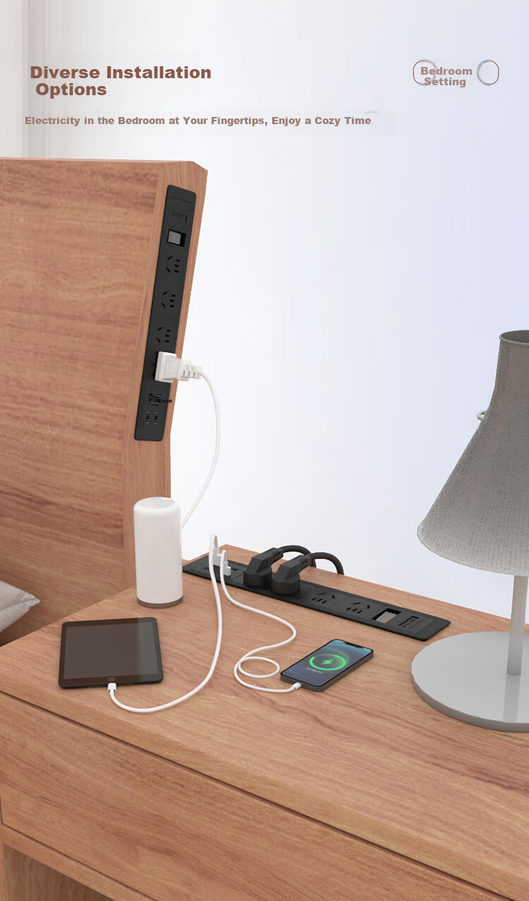 TOWE Embedded Desktop Power Strip Overload Protection Socket Furniture Island Desk Office Aluminum Alloy Extension Cord 2 Outlets 10A Master Control 2m Cable APZ-1012Q 8