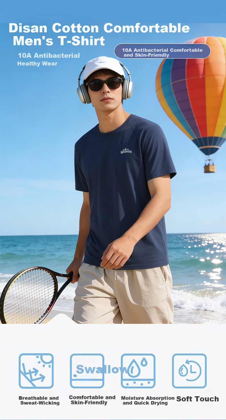 Warrior Men's Heavyweight Short Sleeve T-Shirt Summer Sports Loose Fit Trendy Tee 1