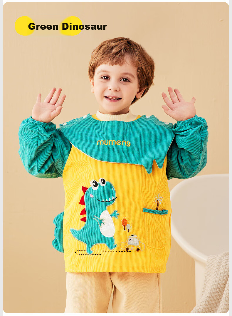 Mumeng Kids Apron Baby Feeding Bib Splash-proof Waterproof Anti-dirty Autumn Winter Reversible Unicorn Size M 15
