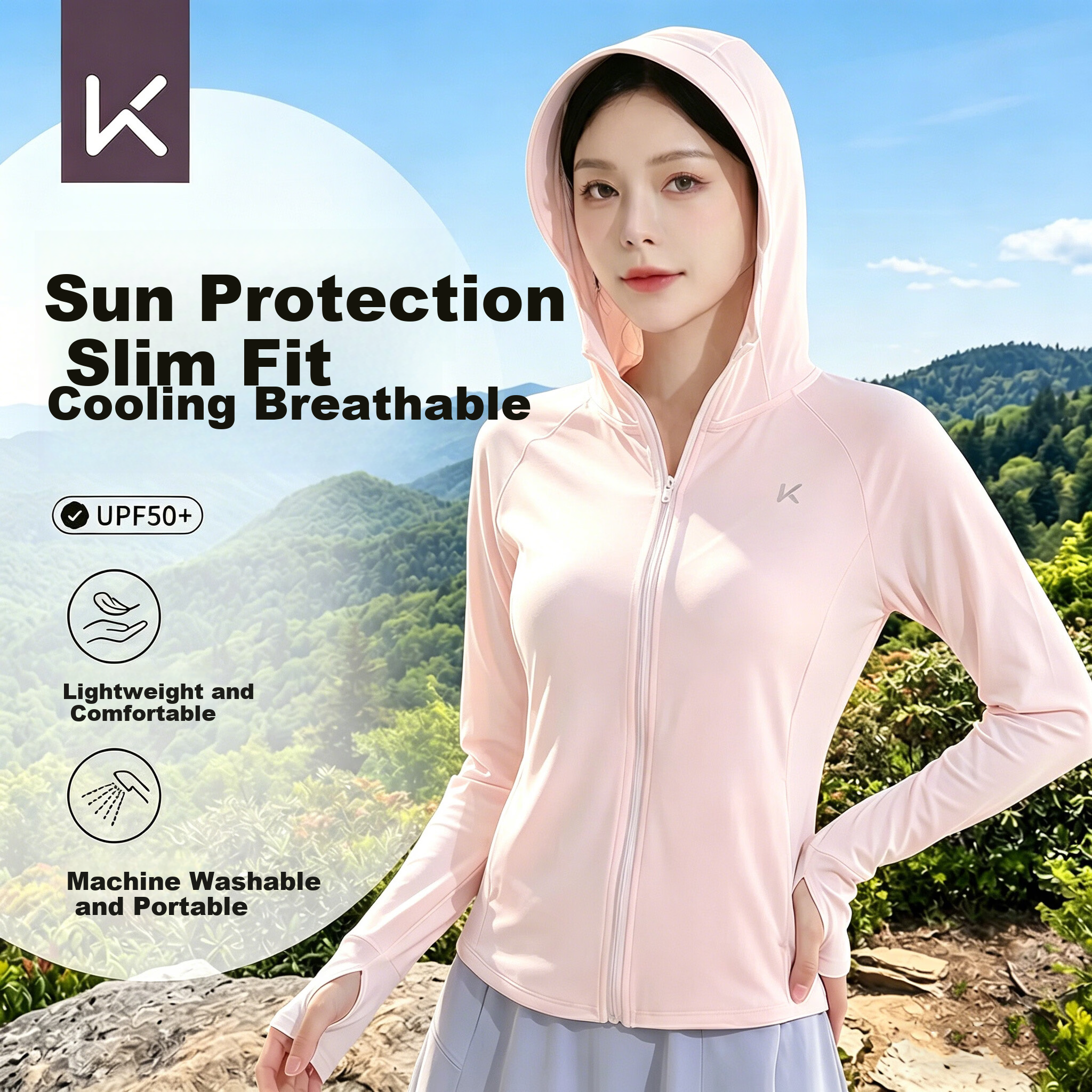 Keep Women's UV Protection Sun Shirt Ice Cooling Slim Fit Breathable Waist-Cinching Running Sports Jacket