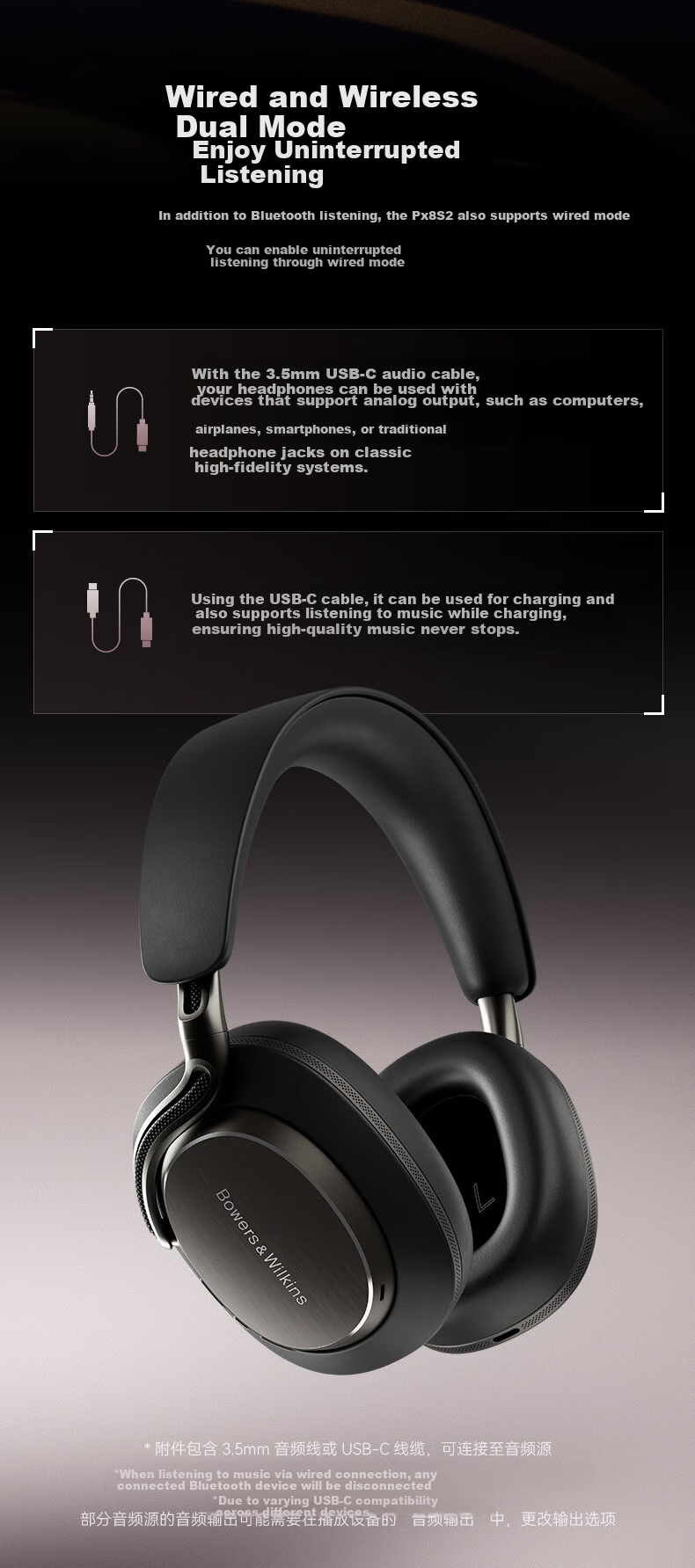 Bowers & Wilkins Px8S2 [New Flagship Release] Wireless HiFi Over-Ear Bluetooth Headphones B&W Smart Active Noise Cancelling High-Fidelity Music Gift Matte Black 8