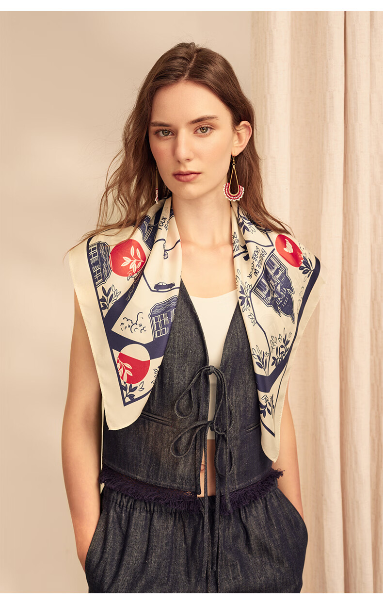 ELLE 100% Mulberry Silk Scarf Women's Summer Fashion Versatile Printed Square Neck Scarf Gift Box Set 21
