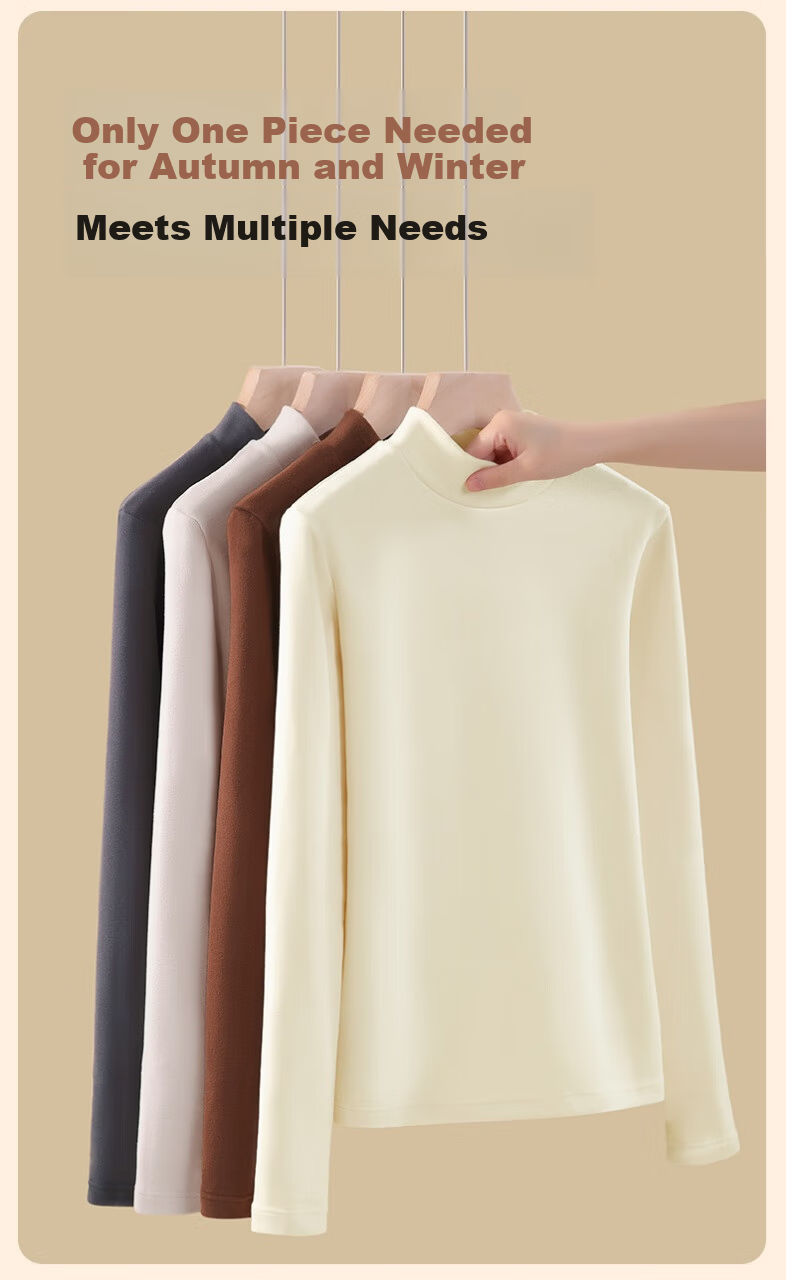 MiiOW Black Half Turtleneck Fleece-Lined Thickened Autumn Winter Warm Long Sleeve Women's Base Layer Top 2