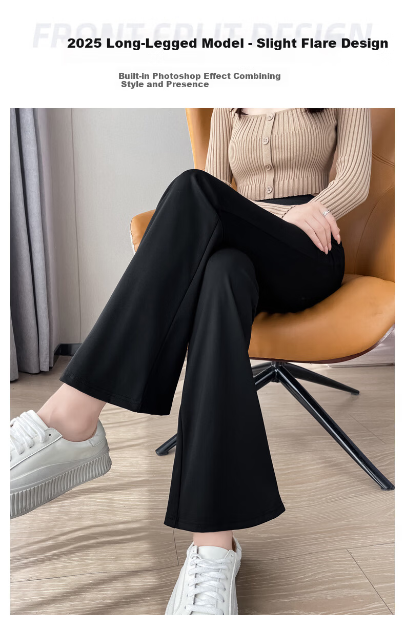 MiiOW Flared High-Waist Sharkskin Casual Wide-Leg Pants for Women, Outerwear Leggings, Spring and Autumn, Tummy Control, Hip Lifting, Yoga Bootcut Pants 2