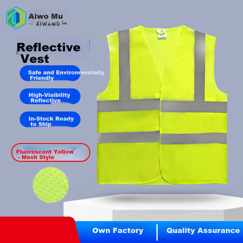 AiwoMu Reflective Vest High-Visibility Construction Work Reflective Jacket Sanitation Safety Traffic Warning Mesh Magic Tape Fluorescent Yellow XL