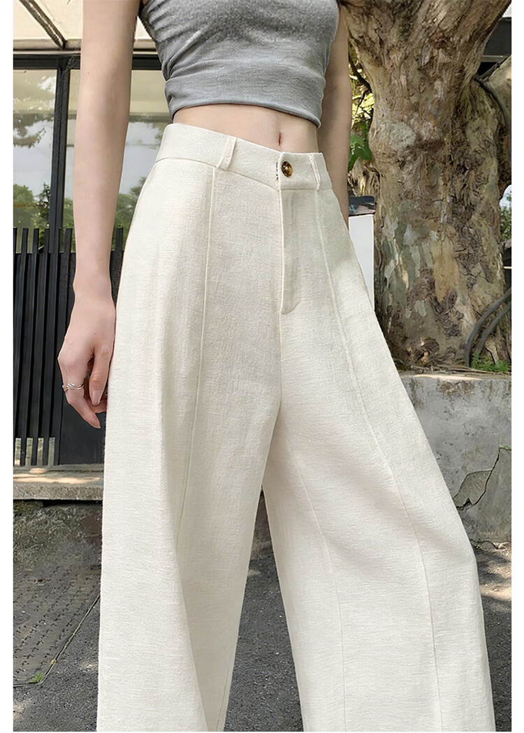 Free Style Wide-Leg Pants for Women Summer Thin 2026 New High Waist Loose Tencel Linen Straight Casual Pants 15