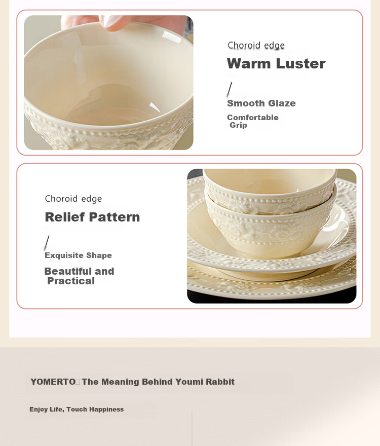 Yomerto Ceramic Dinnerware Set with Underglaze Color Bowls and Plates, High-Quality Home Tableware for Weddings and Housewarming 15