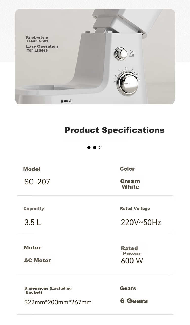 AUX 3.5L Multifunctional Kitchen Stand Mixer Dough Kneading Machine 600W Automatic Egg Beater Cream White SC-207 9