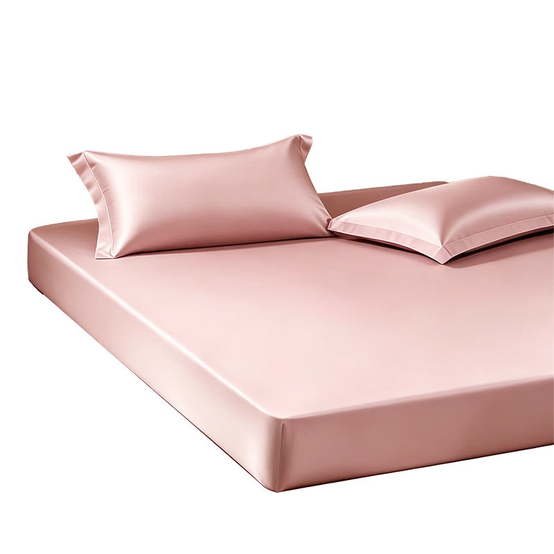 Fuanna Fitted Sheet 100-Thread Count Long-Staple Cotton Pillowcase 3-Piece Set Non-Slip Stain-Resistant Mattress Protector 150×200cm Pink