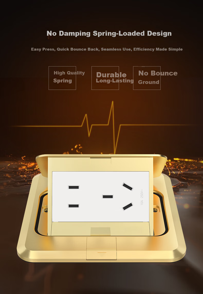 DELIXI Silver Five-Hole Copper Ground Floor Socket with Flip Waterproof Cover and Concealed Box DCT-F120/FYZS 7