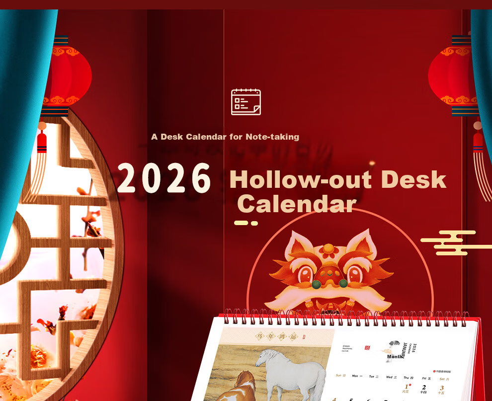 Langjie 2026 Desk Calendar Red Horse Year Monthly Large Grid Writing Planner Office Desktop Calendar Customizable 4