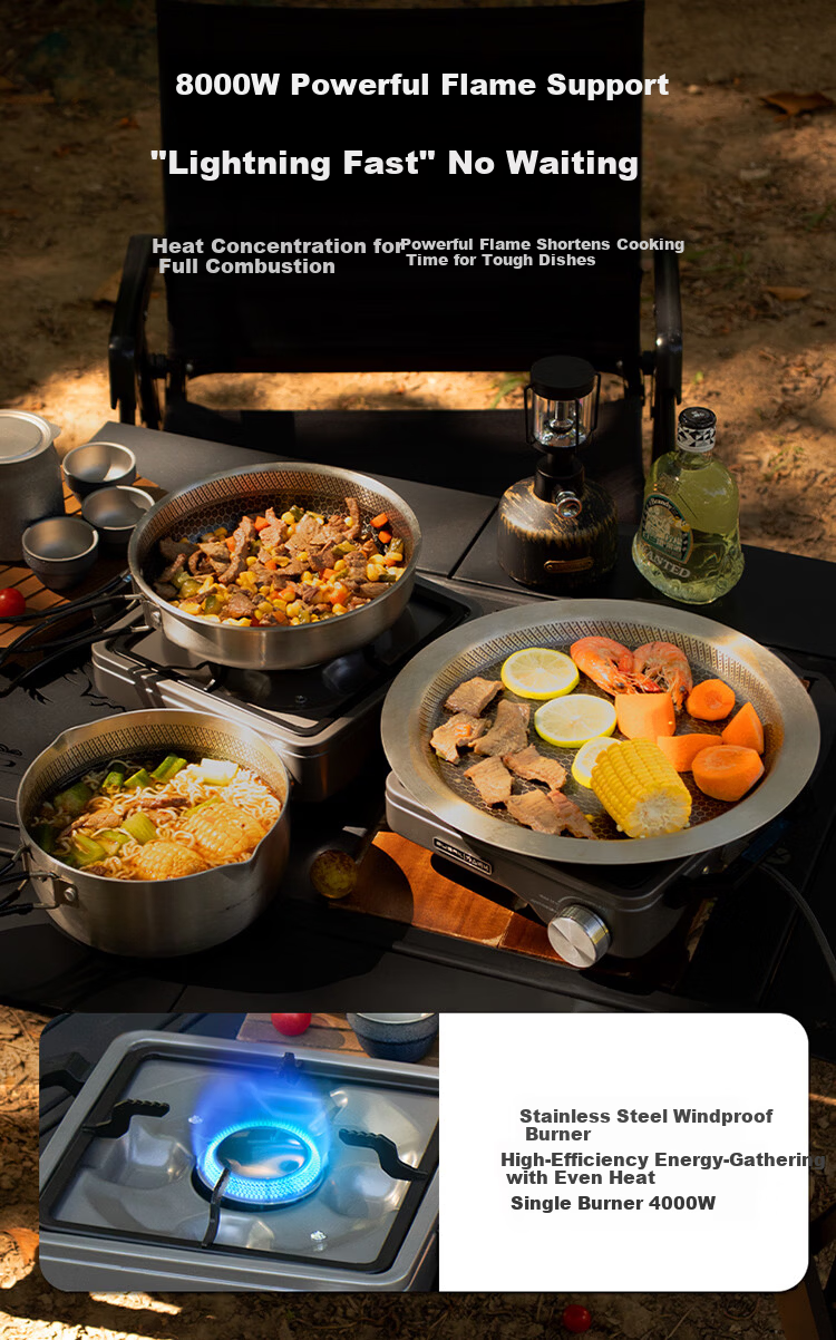 BUERK New Outdoor Portable Folding Split Double-Head Gas Stove Camping BBQ Titanium 8kW 6