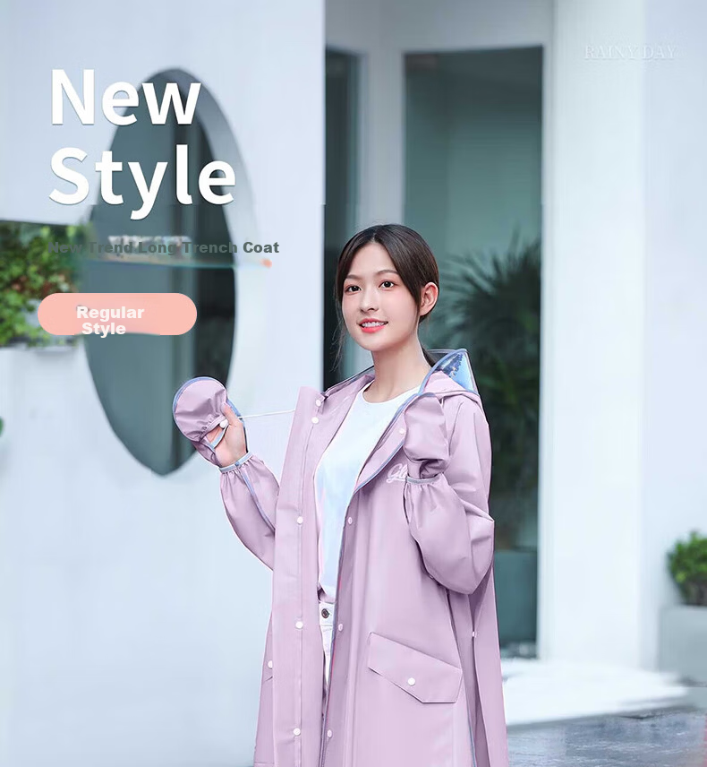 Jiajialin Women's Long Full-Body Raincoat Thickened Adult Single Electric Scooter Rain Poncho Purple M 1
