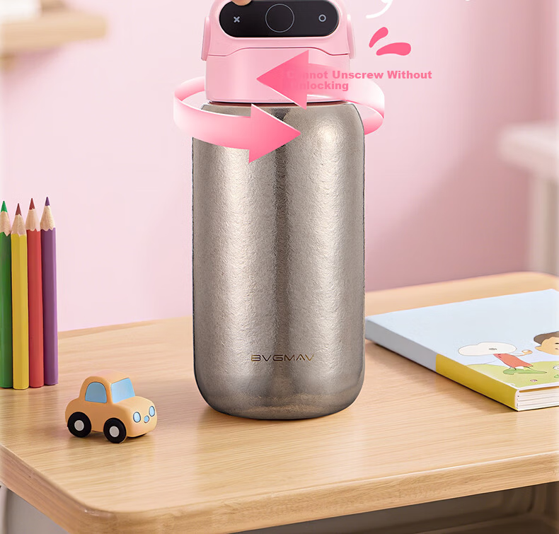 BVGMAV Pure Titanium Children's Insulated Bottle Smart Fingerprint Unlock Water Bottle Antibacterial Straw Cup for Boys and Girls Students Outdoor Portable 15