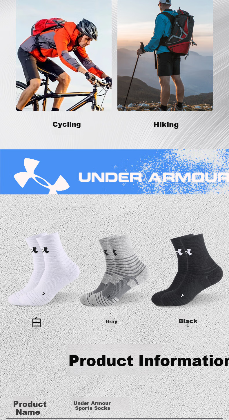 Under Armour Socks for Men And Women, Sports Basketball Socks, Summer Running Marathon Socks, Cotton Odor-Resistant Terry Bottom Badminton Mid-Length Socks 17