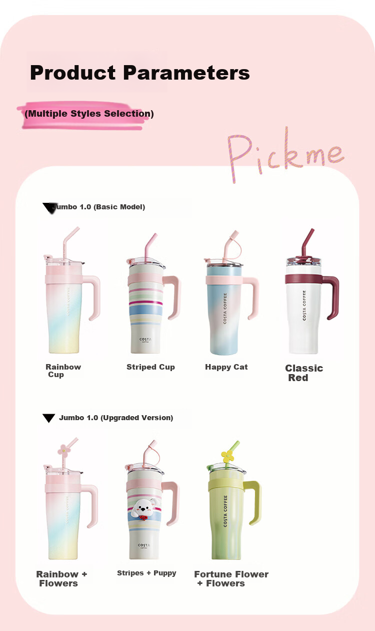 COSTA Giant Insulated Straw Cup Celebrity Edition Women's Water Bottle Large Capacity Ice Mug Holiday Gift 8