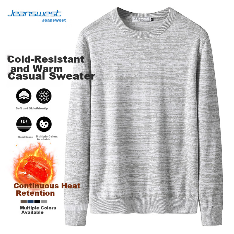 JEANSWEST Men's Sweater Autumn Winter Fashion Casual Comfortable Crew Neck Pure Cotton Youth Thickened Warm Knitwear