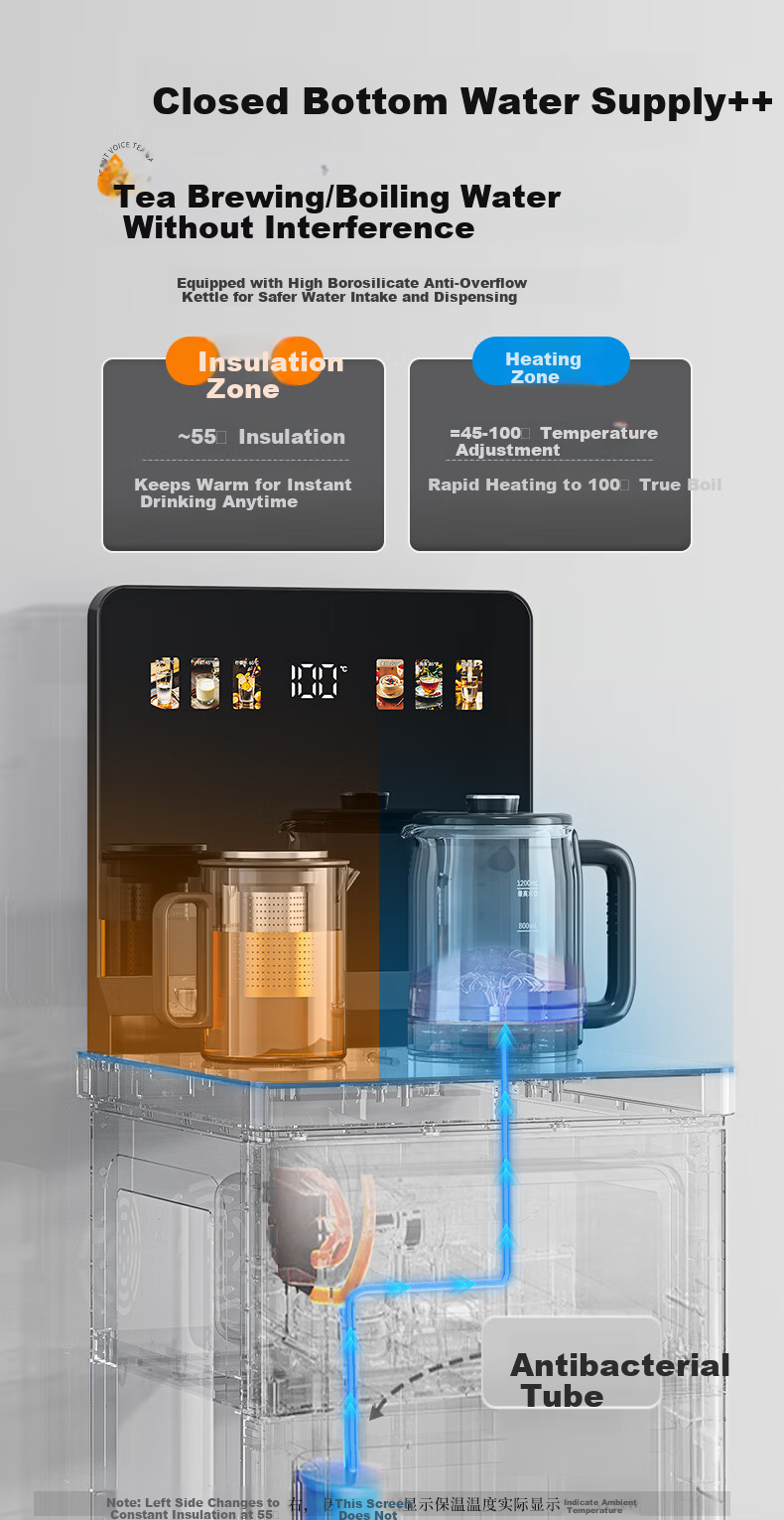 MeiLing Office High-End Water Dispenser Home Anti-Overflow Tea Bar Machine Upgraded Large Thin Screen Touch Control Bottom-Loading Vertical Tea Brewer Warm and Hot Model MY-DM7216 6