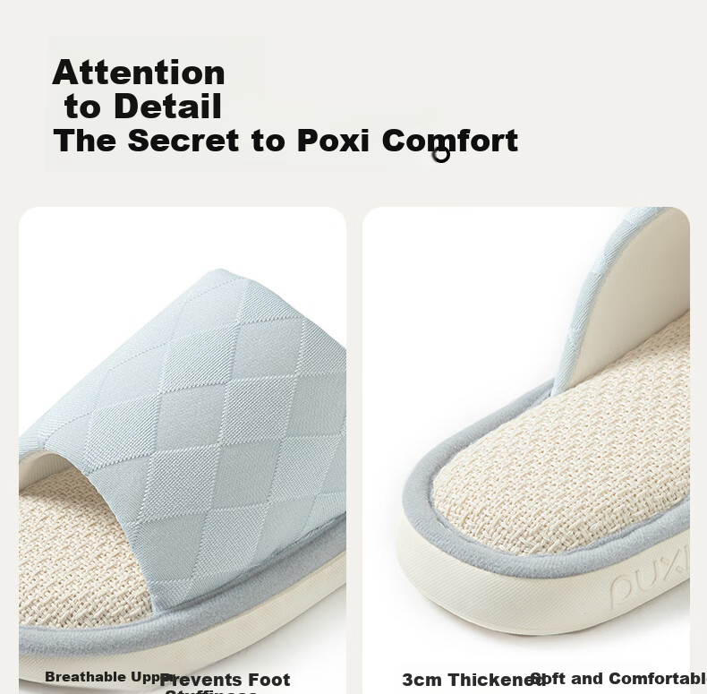 Puxia Linen Slippers Women Couples Thick Sole Non-slip Breathable Silent Home Cotton Slippers Men Light Blue Size 36-37 10