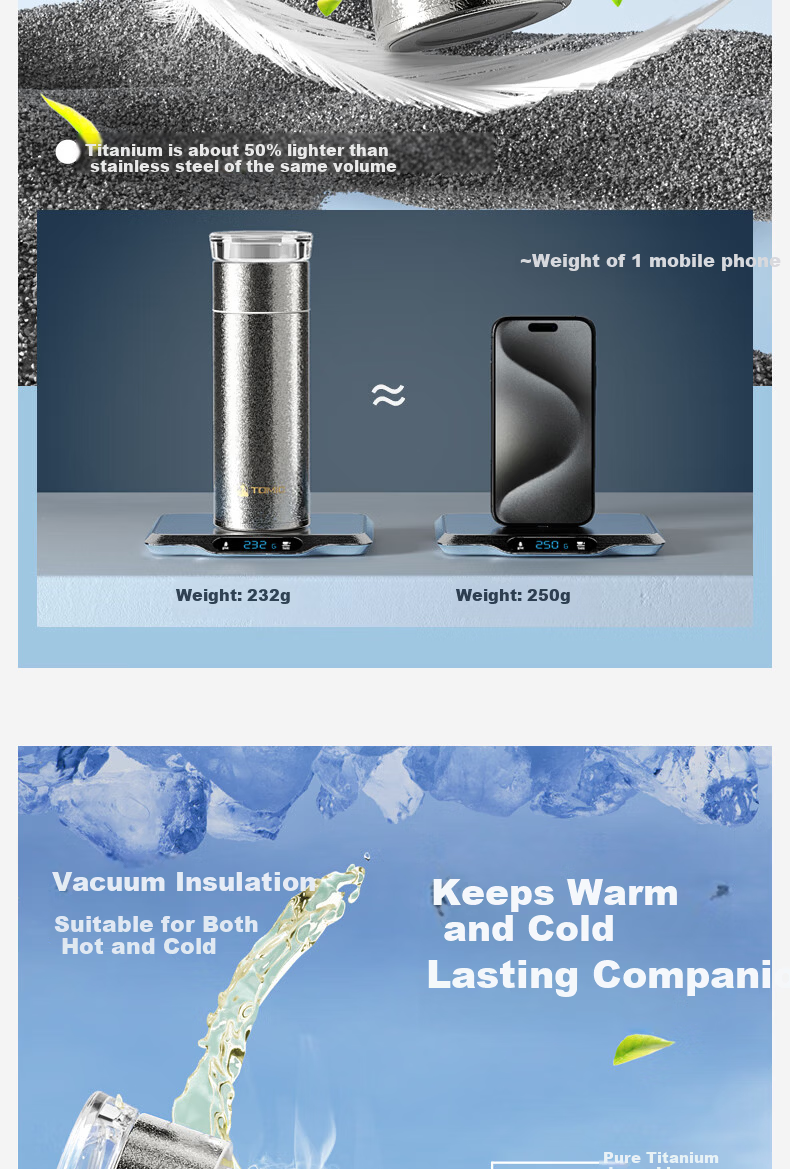 TOMIC Titanium Insulated Tea Separation Mug for Men Office Tea Cup Antibacterial Tea Brewing Cup Custom Gift Souvenir 9
